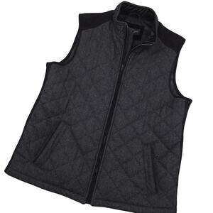 Pronto Uomo Men's Vest Jacket Sz Large Quilted Full Zip Mock Neck Black & Gray